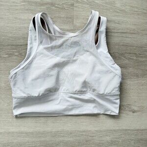 LULULEMON Athletica White and Tan Sports Bra Set Sheer Mesh Strappy Sz 6 Pads